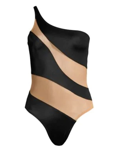 Shop Norma Kamali Snake Mesh Mio Illusion One-piece Swimsuit In Black