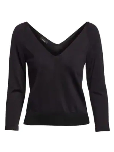 Shop Akris Silk Knit V-neck Sweater In Black