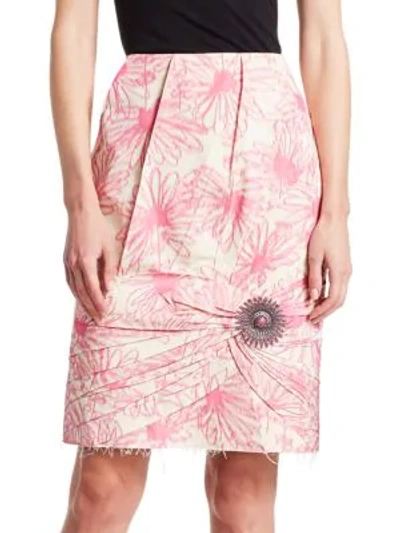 Shop Calvin Klein 205w39nyc Floral Print Silk Brooch Skirt In Pink