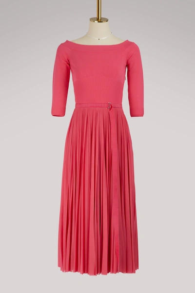Shop Alexander Mcqueen Off-the-shoulder Midi Dress In 5960 - Lipstick Pink