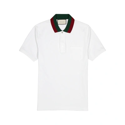 Shop Gucci White Piqué Cotton Polo Shirt