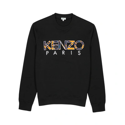 Shop Kenzo Black Logo-appliquéd Cotton Sweatshirt