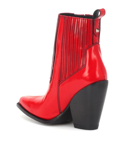 Shop Valentino Texan Leather Ankle Boots In Red