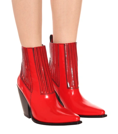 Shop Valentino Texan Leather Ankle Boots In Red