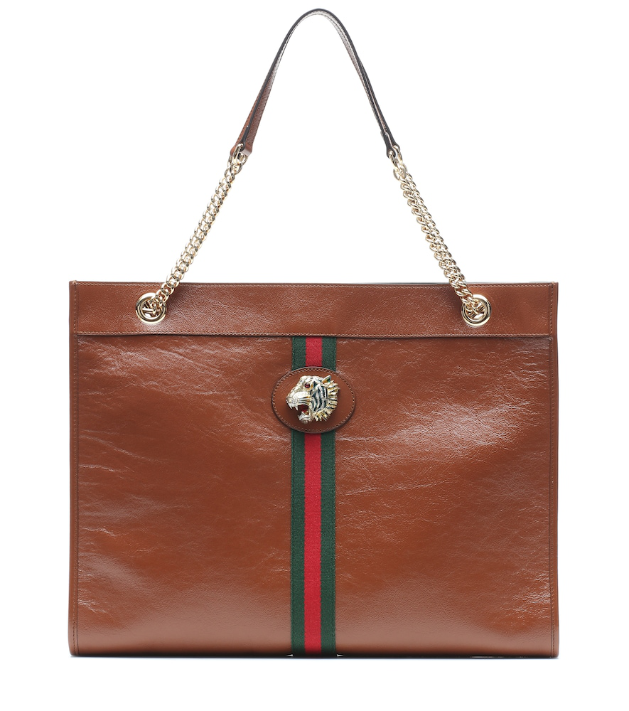 Gucci Rajah Web-striped Leather Tote Bag In 2580 Brown | ModeSens