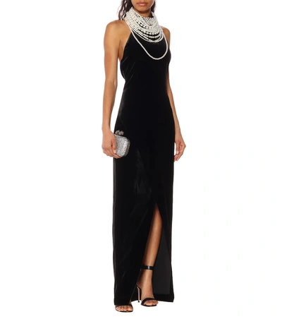 Shop Balmain Embellished Velvet Dress In Black