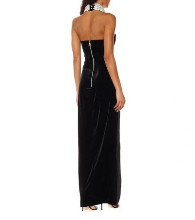 Shop Balmain Embellished Velvet Dress In Black