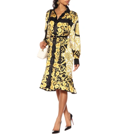 Shop Versace Printed Silk Dress In Yellow