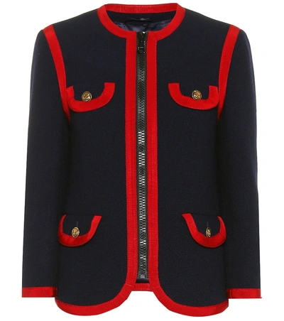 Shop Gucci Wool-blend Tweed Jacket In Blue