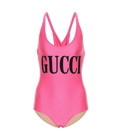 Shop Gucci Sparkling Printed Swimsuit In Pink