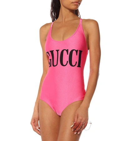 Shop Gucci Sparkling Printed Swimsuit In Pink