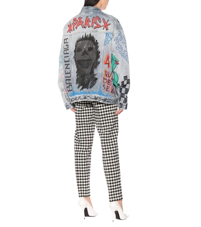 Shop Balenciaga Oversized Graffiti Denim Jacket In Multicoloured