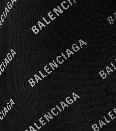 Shop Balenciaga Allover Logo Ribbed-knit Wrap Dress In Black