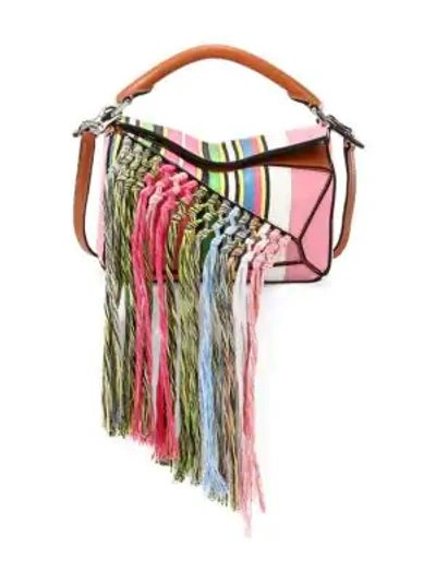 Shop Loewe Women's Mini Puzzle Fringe Leather Bag In Pink