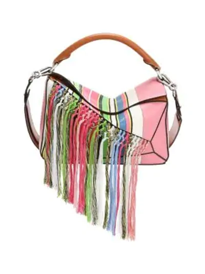 Shop Loewe Small Puzzle Fringe Leather Bag In Pink