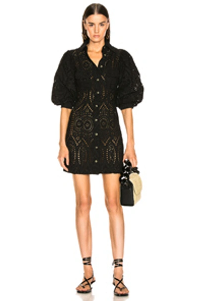 Shop Ganni Broderie Anglaise Dress In Black