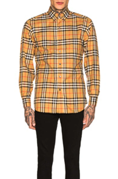 Shop Burberry Long Sleeve Vintage Check Shirt In Antique Yellow Check