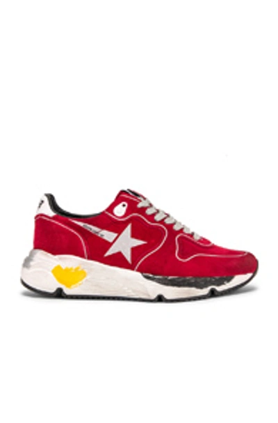 Shop Golden Goose Running Sole Sneakers In Red Suede & Silver Star