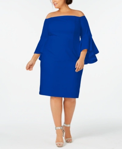 Shop Calvin Klein Plus Size Off-the-shoulder Crepe Dress In Regatta