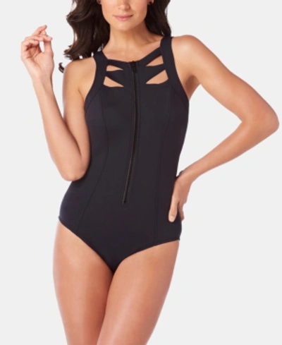 Shop Magicsuit Scuba Audra High-neck Zip One-piece Swimsuit Women's Swimsuit In Black