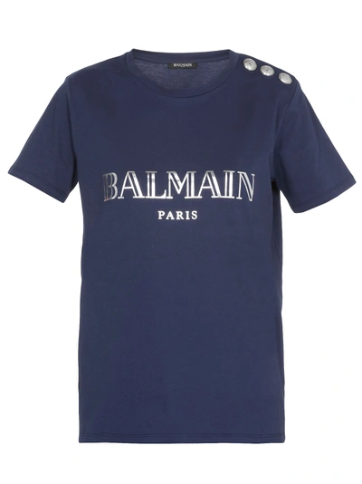 Shop Balmain Cotton T-shirt In Blue