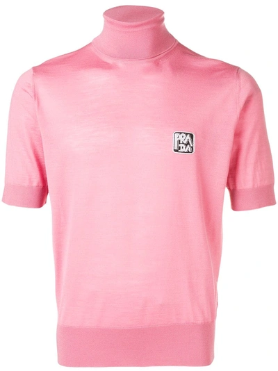 Shop Prada Logo Turtleneck Jumper - Pink