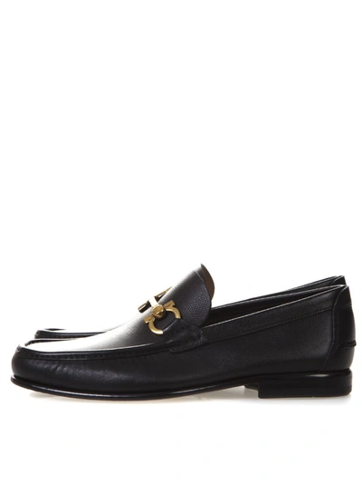 Shop Ferragamo Black Gancio Loafers In Leather