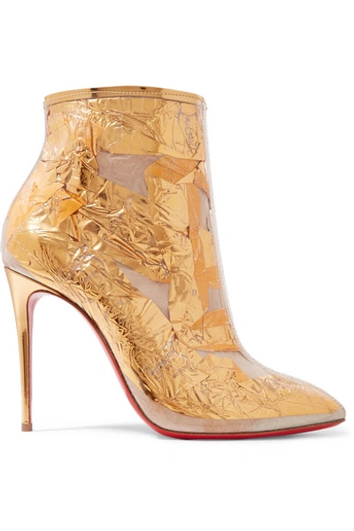 Shop Christian Louboutin Booty Cap 100 Pvc And Metallic Crinkled-foil Ankle Boots In Gold