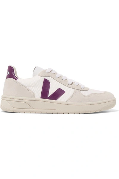 Shop Veja V-10 Rubber And Leather-trimmed Mesh And Suede Sneakers In White