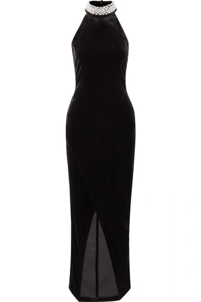 Balmain Imitation Pearl Necklace Halter Evening Dress In Black | ModeSens