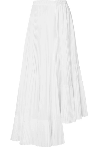 Shop Brunello Cucinelli Asymmetric Pleated Crepe De Chine Maxi Skirt In White