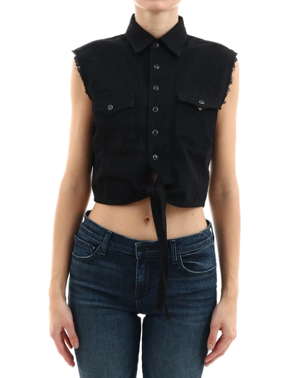 Shop Saint Laurent Short Shirt In Black Denim