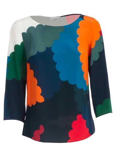 Shop Akris Punto Color Block Fitted Blouse In Blu Mare Multi