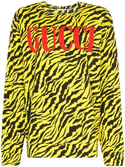 Shop Gucci Tiger And Logo Print Sweater - Black
