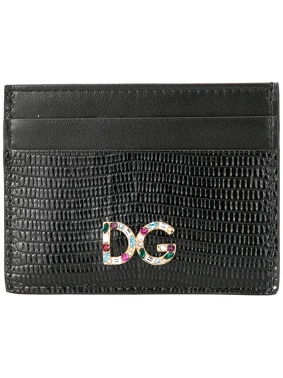 Shop Dolce & Gabbana Crystal Logo Card Holder In Black