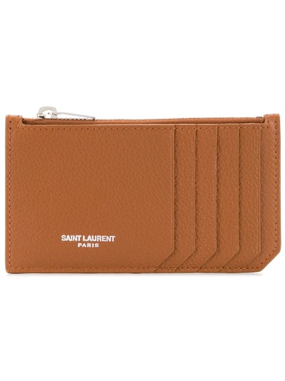 Shop Saint Laurent Fragment Zipped Card Case - Brown