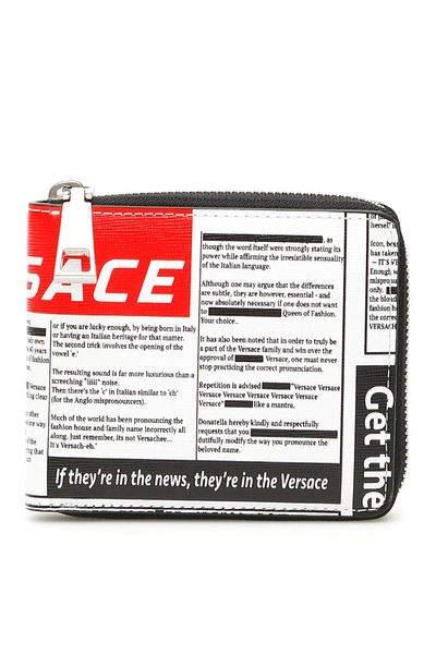 Shop Versace Newspaper Print Wallet In White Black Red|bianco