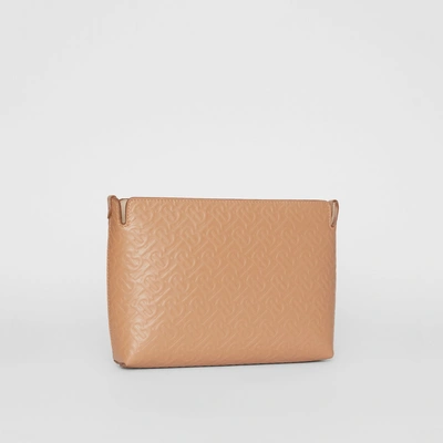 Shop Burberry Medium Monogram Leather Clutch In Light Camel