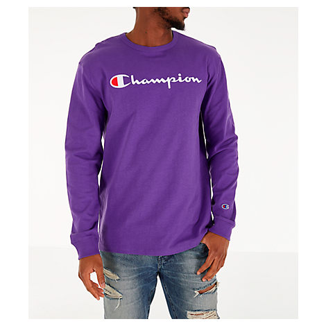 Champion Men's Heritage Logo Long Sleeve T-shirt, Purple | ModeSens
