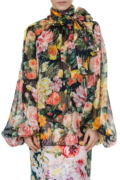 Shop Dolce & Gabbana Multicolor Silk Flower Blouse