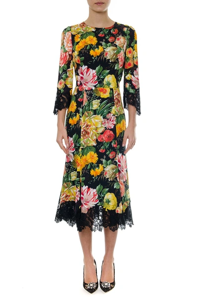 Shop Dolce & Gabbana Floral Print Multicolor Midi Dress