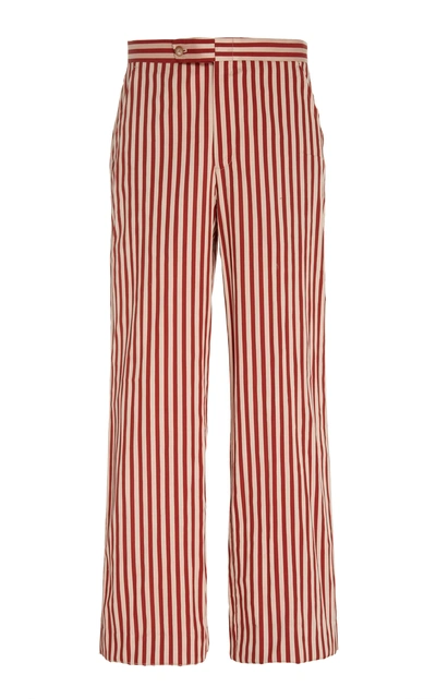 Shop Bode Broad Stripe Side-tie Trouser In Burgundy