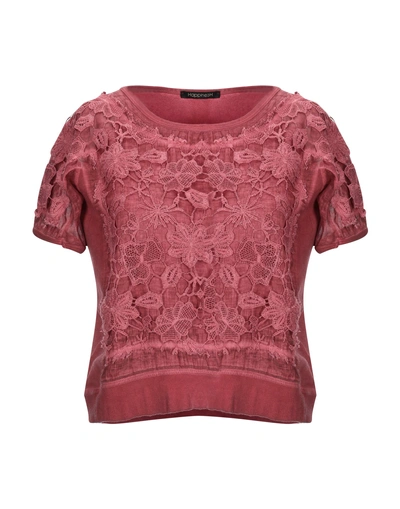 Shop Happiness Woman T-shirt Brick Red Size S Cotton, Elastane, Polyester