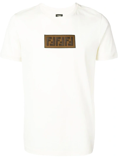 Shop Fendi Embroidered Logo T-shirt In F0qu7