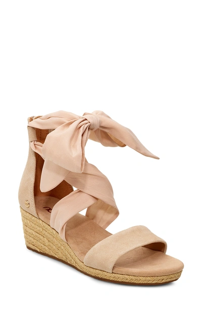 Shop Ugg Trina Ribbon Tie Wedge Sandal In Nude Leather