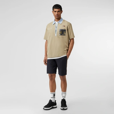 Shop Burberry Icon Stripe Detail Cotton Twill Chino Shorts In Navy