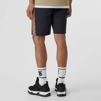 Shop Burberry Icon Stripe Detail Cotton Twill Chino Shorts In Navy