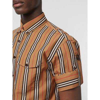 Shop Burberry Icon Stripe Cotton Shirt In Antique Yellow