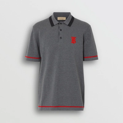 Shop Burberry Monogram Motif Tipped Cotton Polo Shirt In Dark Grey Melange