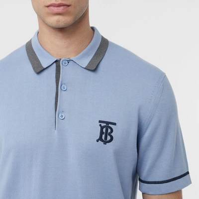 Shop Burberry Monogram Motif Tipped Cotton Polo Shirt In Baby Blue